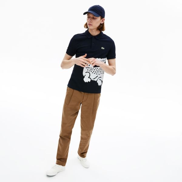 Lacoste Oversized Crocodile Print Polo Shirt Pánské - Šortky Tmavě Blankyt Blankyt | CZ-VpFeQs